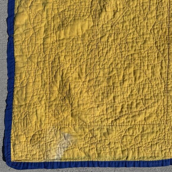 Vintage Parasol Ladies Quilt Hand Stitched Appliqués Blue Border Twin 74”X91” - Picture 14 of 16